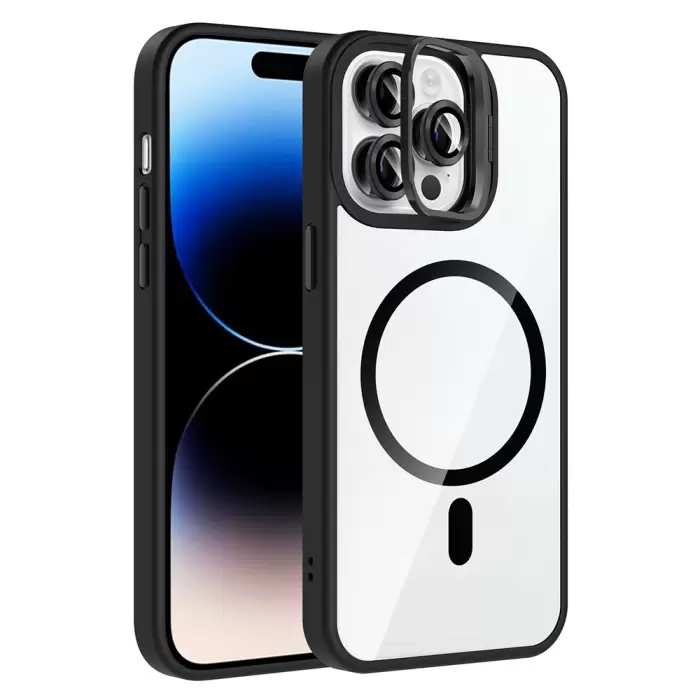 Apple İphone 14 Pro Max Kılıf Standlı Kamera Lens Koruma Hediyeli Magsafe Şarj Lopard Etro Kapak Koruyucu
