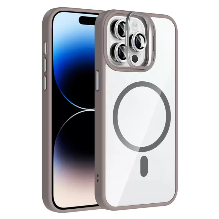 Apple İphone 14 Pro Max Kılıf Standlı Kamera Lens Koruma Hediyeli Magsafe Şarj Lopard Etro Kapak Koruyucu