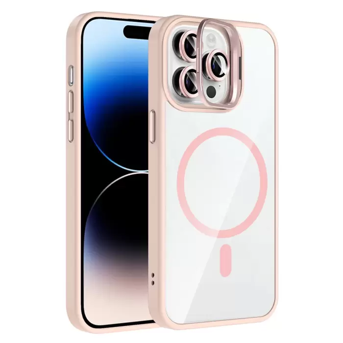 Apple İphone 14 Pro Max Kılıf Standlı Kamera Lens Koruma Hediyeli Magsafe Şarj Lopard Etro Kapak Koruyucu