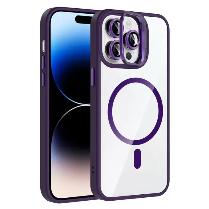 Apple İphone 14 Pro Max Kılıf Standlı Kamera Lens Koruma Hediyeli Magsafe Şarj Lopard Etro Kapak Koruyucu