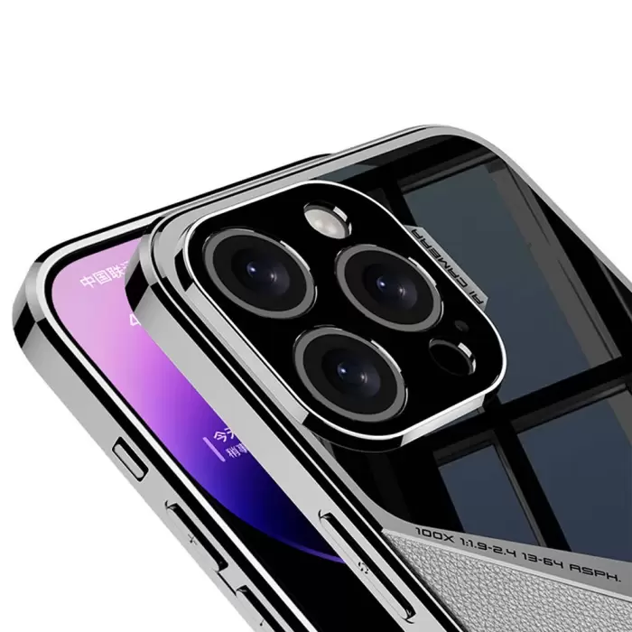 iPhone 14 Pro Max Kılıf Ultra İnce Kamera Korumalı PC + Deri Arka Yüzey  X-Pro Kapak