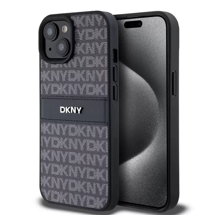 Apple İphone 15 Kılıf Dkny Lisanslı 3d Yazılı Repeat Texture Pattern Kapak