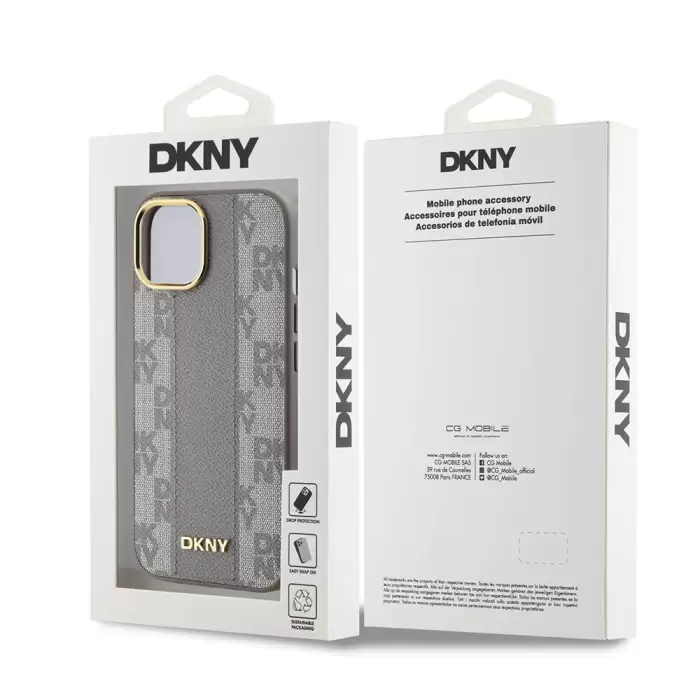 Apple İphone 15 Kılıf Dkny Lisanslı Magsafe Şarj  3d Yazılı Checkered Pattern Kapak