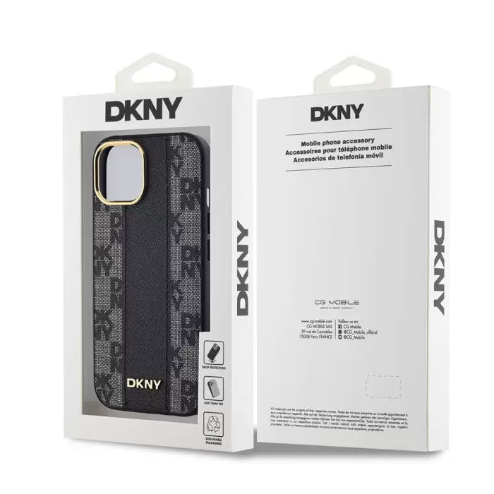 Apple İphone 15 Kılıf Dkny Lisanslı Magsafe Şarj  3d Yazılı Checkered Pattern Kapak