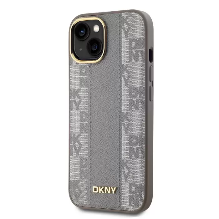 Apple İphone 15 Kılıf Dkny Lisanslı Magsafe Şarj  3d Yazılı Checkered Pattern Kapak