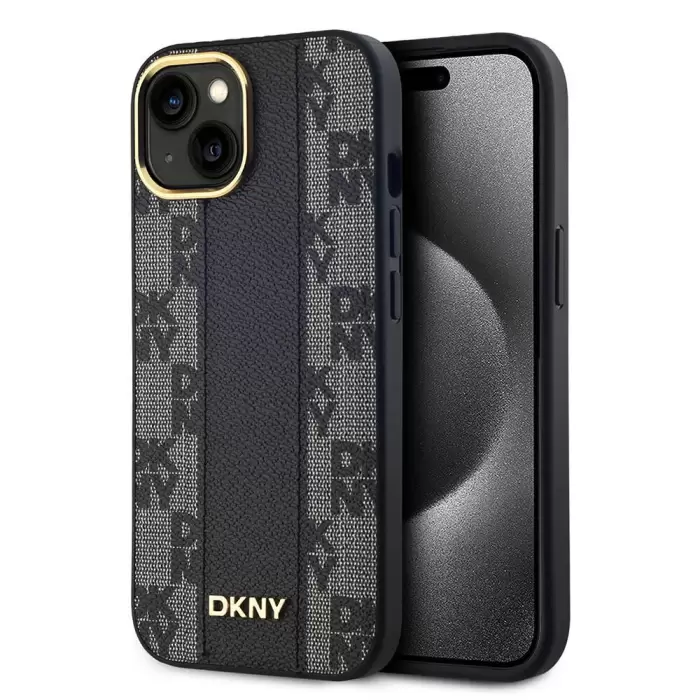 Apple İphone 15 Kılıf Dkny Lisanslı Magsafe Şarj  3d Yazılı Checkered Pattern Kapak