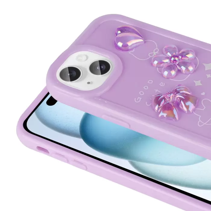 Apple iPhone 15 Kılıf Kabartma Figürlü Parlak Lopard Toys Silikon Kapak