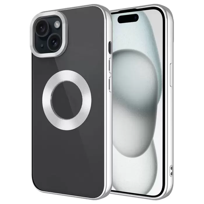 Apple iPhone 15 Kılıf Tek Kamera Çerçeveli Logo Gösteren Lopard Omega Kapak