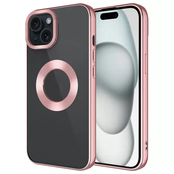Apple iPhone 15 Kılıf Tek Kamera Çerçeveli Logo Gösteren Lopard Omega Kapak
