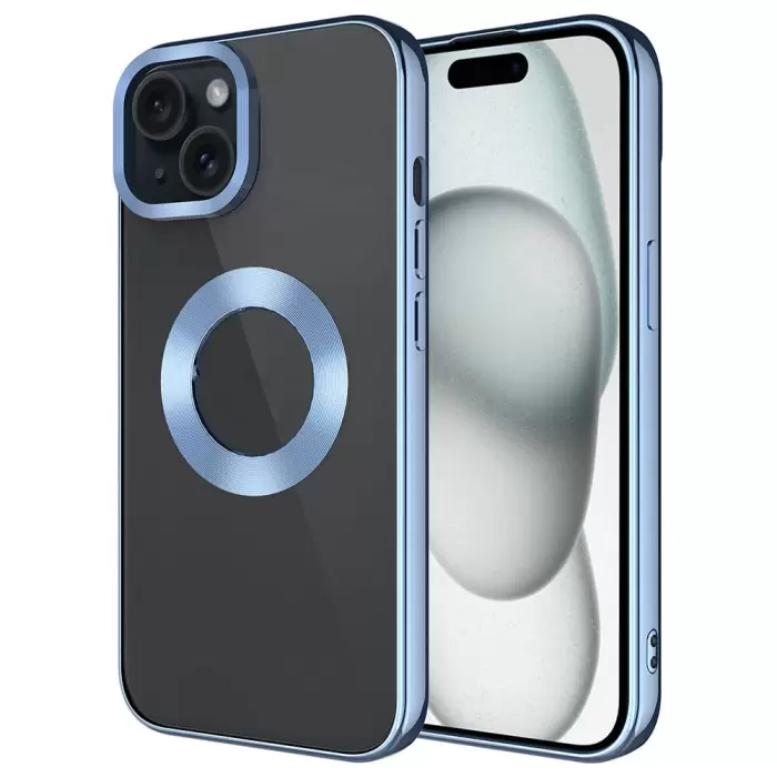 Apple iPhone 15 Plus Kılıf Tek Kamera Çerçeveli Logo Gösteren Lopard Omega Kapak