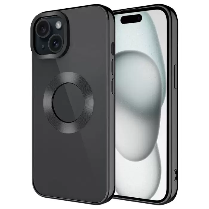 Apple iPhone 15 Plus Kılıf Tek Kamera Çerçeveli Logo Gösteren Lopard Omega Kapak