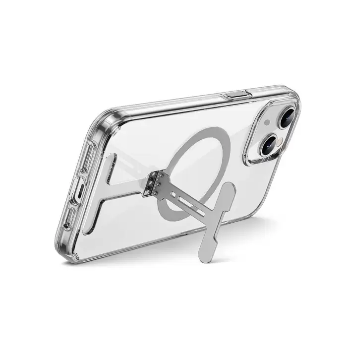 Apple İphone 15 Plus Kılıf Wiwu Fyy-014 Magsafe Şarj Özellikli Alüminyum Alaşım Metal Standlı Şeffaf Kapak