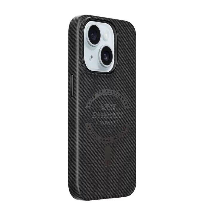 Apple İphone 15 Plus Kılıf Wiwu Lcc-107 Karbon Fiber Magsafe Şarj Özellikli Kamera Korumalı Kabon Kapak