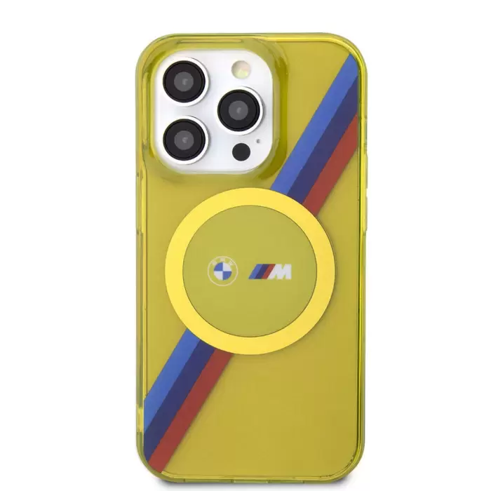Apple İphone 15 Pro Kılıf Bmw Magsafe Şarj Özellikli Transparan Tricolor Stripes Orjinal Lisanslı Kapak