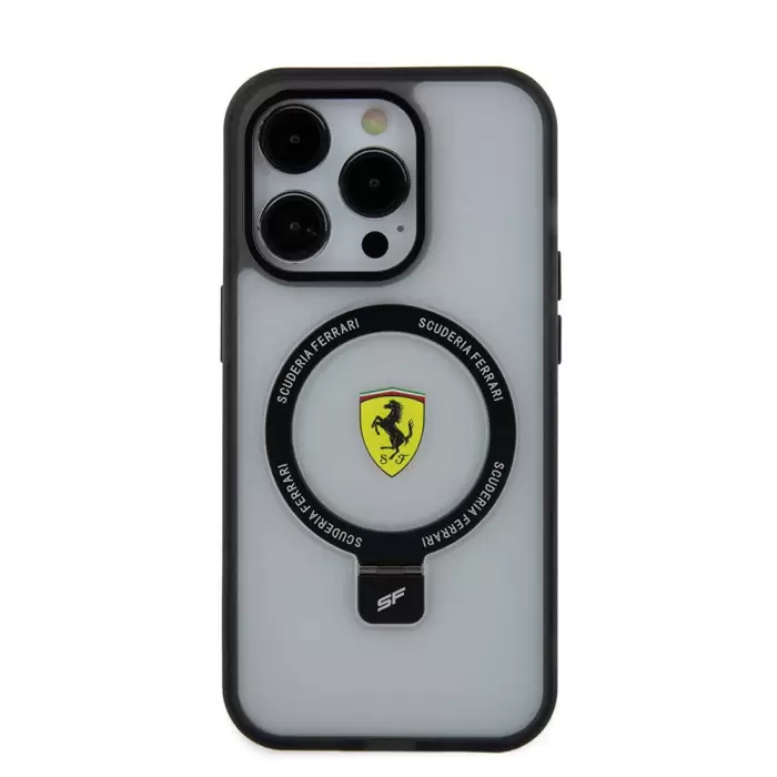 Apple İphone 15 Pro Kılıf Ferrari Magsafe Şarj Özellikli Standlı Buzlu Yüzey Dizayn Kapak