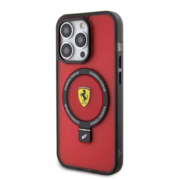 Apple İphone 15 Pro Kılıf Ferrari Magsafe Şarj Özellikli Standlı Buzlu Yüzey Dizayn Kapak
