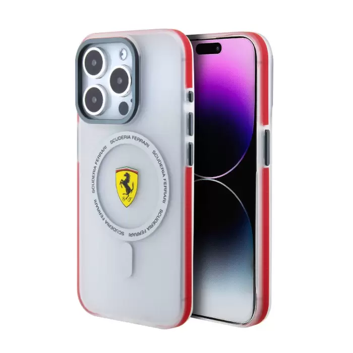 Apple İphone 15 Pro Kılıf Ferrari Orjinal Lisanslı Magsafe Şarj Özellikli Kontrast Bumper Sf Ring Kapak