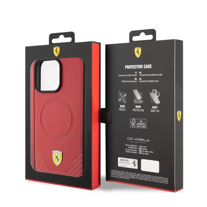 Apple İphone 15 Pro Kılıf Ferrari Orjinal Lisanslı Magsafe Şarj Özellikli Metal Logolu Pu Karbon Kapak
