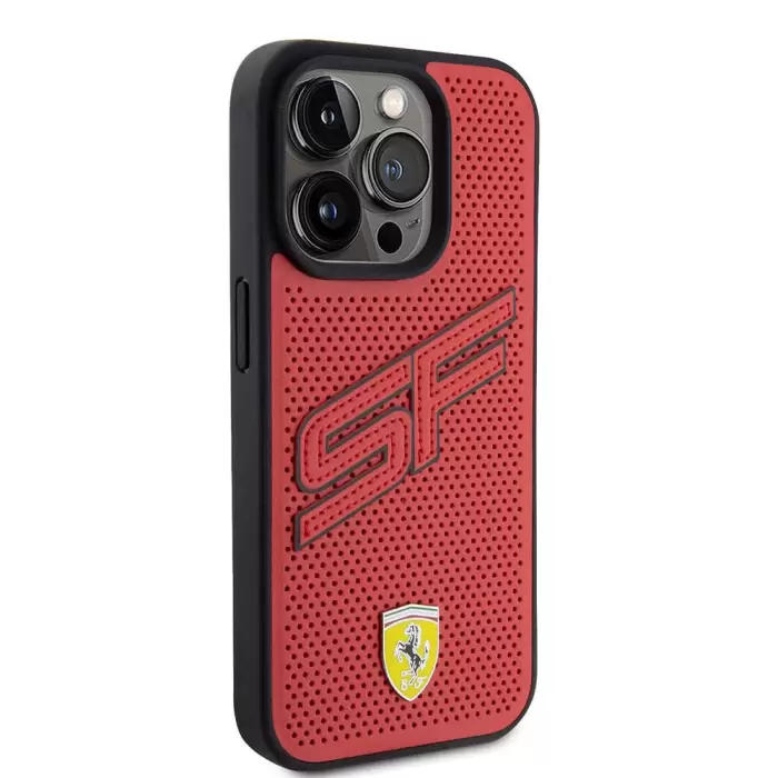 Apple İphone 15 Pro Kılıf Ferrari Orjinal Lisanslı Pu Delikli Arka Yüzey Metal Logolu Dikişli Büyük Sf Yazılı Kapak