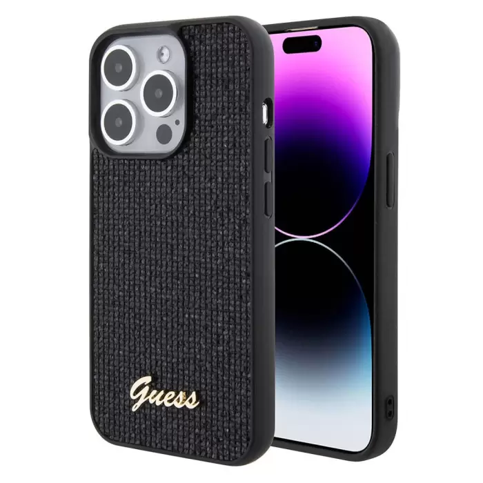 Apple İphone 15 Pro Kılıf Guess Lisanslı Yazı Logolu Disco Script Metal Kapak