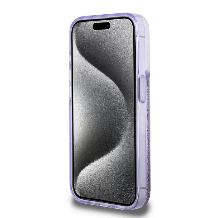 Apple İphone 15 Pro Kılıf Guess Orjinal Lisanslı Transparan Sıvılı Simli Altın Çizgili Kapak
