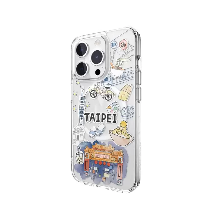 Apple İphone 15 Pro Kılıf Magsafe Şarj Özellikli Çizim Desenli Şok Önleyicili Şeffaf Lisanslı Switcheasy City-m Taipei Kapak
