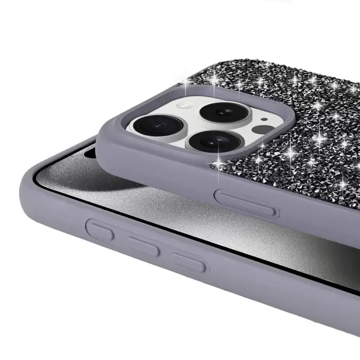Apple iPhone 15 Pro Kılıf Parlak Taşlı Tasarım Lopard Pırlanta Kapak