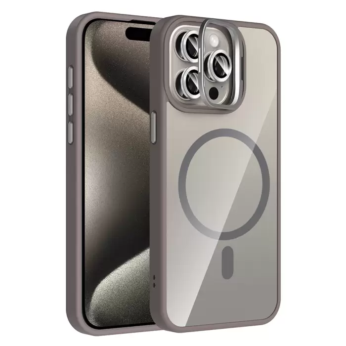 Apple İphone 15 Pro Kılıf Standlı Kamera Lens Koruma Hediyeli Magsafe Şarj Lopard Etro Kapak Koruyucu