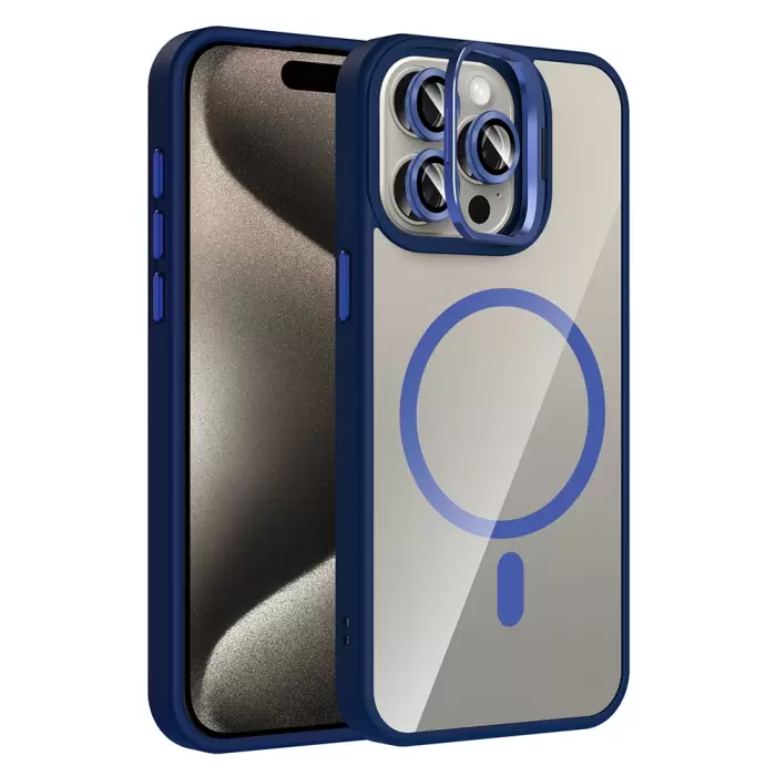 Apple İphone 15 Pro Kılıf Standlı Kamera Lens Koruma Hediyeli Magsafe Şarj Lopard Etro Kapak Koruyucu