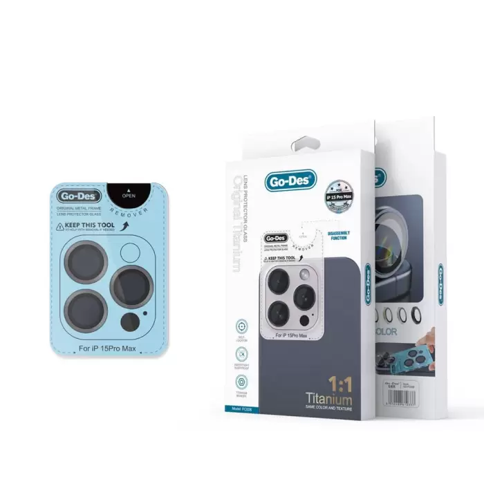 Apple İphone 15 Pro Lopard Titanium Premium Temperli Kamera Lens Koruyucu