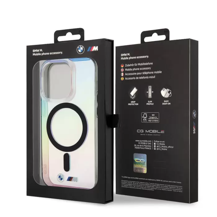 Apple İphone 15 Pro Max Kılıf Bmw Magsafe Şarj Özellikli Transparan Renk Geçişli Iridescent Orjinal Lisanslı Kapak