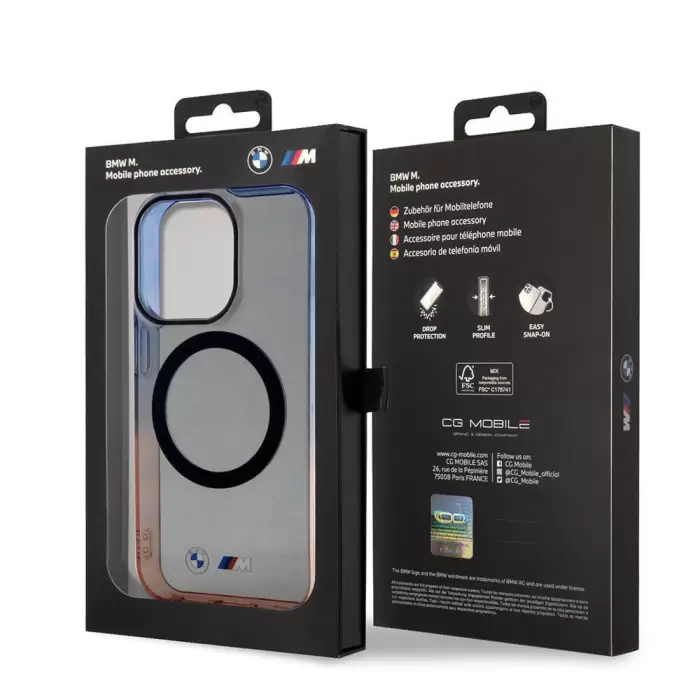 Apple İphone 15 Pro Max Kılıf Bmw Magsafe Şarj Özellikli Transparan Renkli Çerçeveli Orjinal Lisanslı Kapak