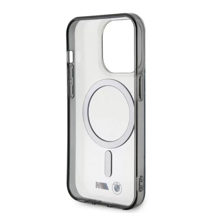 Apple İphone 15 Pro Max Kılıf Bmw Magsafe Şarj Özellikli Transparan Silver Ring Orjinal Lisanslı Kapak