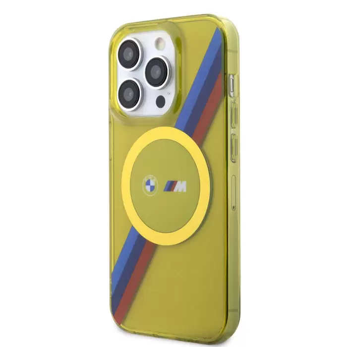 Apple İphone 15 Pro Max Kılıf Bmw Magsafe Şarj Özellikli Transparan Tricolor Stripes Orjinal Lisanslı Kapak