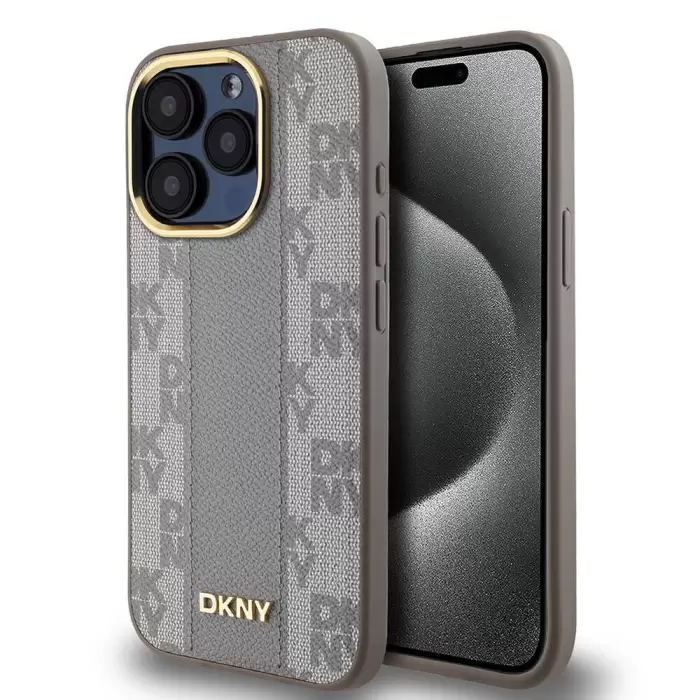 Apple İphone 15 Pro Max Kılıf Dkny Lisanslı 3d Yazılı Checkered Pattern Kapak