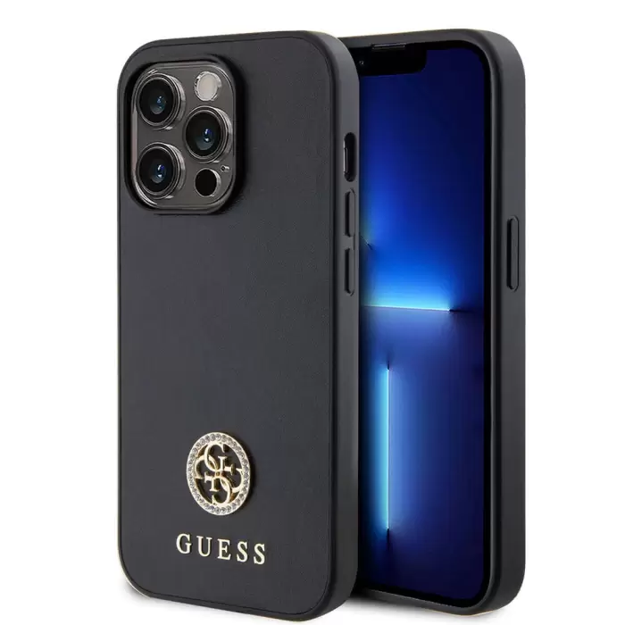 Apple İphone 15 Pro Max Kılıf Guess Lisanslı Deri 4g Metal Logo Strass Kapak