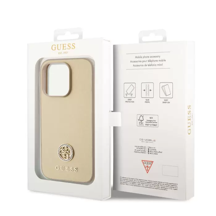 Apple İphone 15 Pro Max Kılıf Guess Lisanslı Deri 4g Metal Logo Strass Kapak