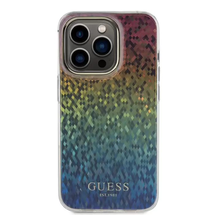 Apple İphone 15 Pro Max Kılıf Guess Lisanslı Yazı Logolu Mirror Disco Kapak