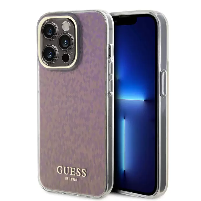 Apple İphone 15 Pro Max Kılıf Guess Lisanslı Yazı Logolu Mirror Disco Kapak