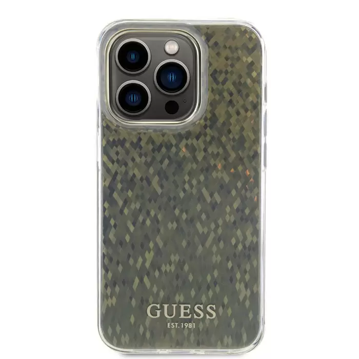 Apple İphone 15 Pro Max Kılıf Guess Lisanslı Yazı Logolu Mirror Disco Kapak