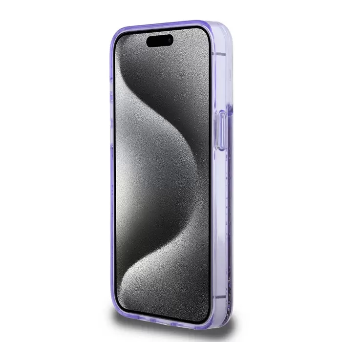 Apple İphone 15 Pro Max Kılıf Guess Orjinal Lisanslı Transparan Sıvılı Simli Altın Çizgili Kapak
