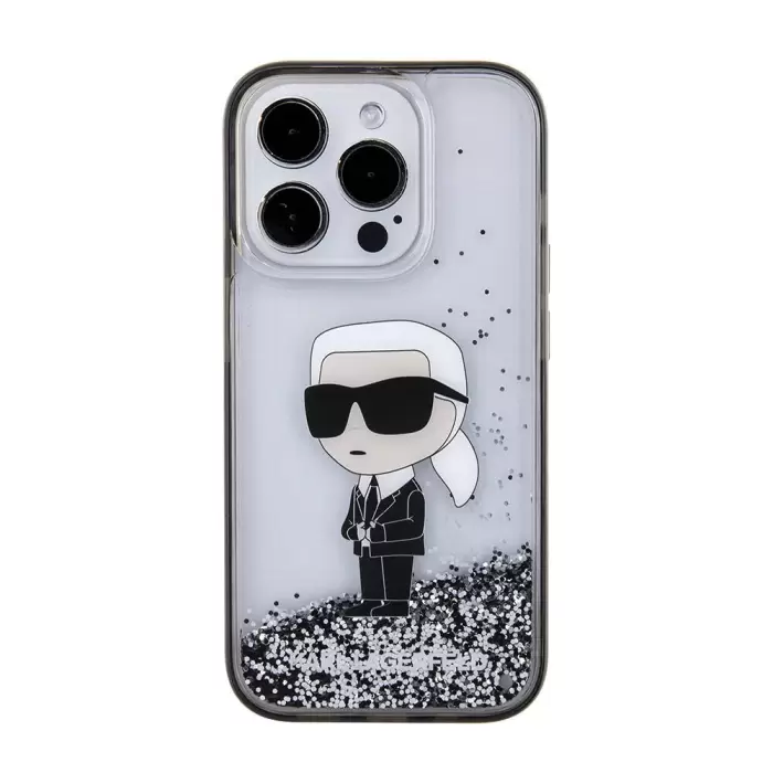 Apple İphone 15 Pro Max Kılıf Karl Lagerfeld İkonik Sıvılı Glitter Lisanslı Kapak