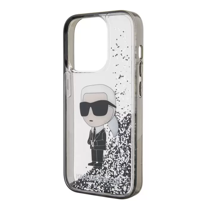 Apple İphone 15 Pro Max Kılıf Karl Lagerfeld İkonik Sıvılı Glitter Lisanslı Kapak