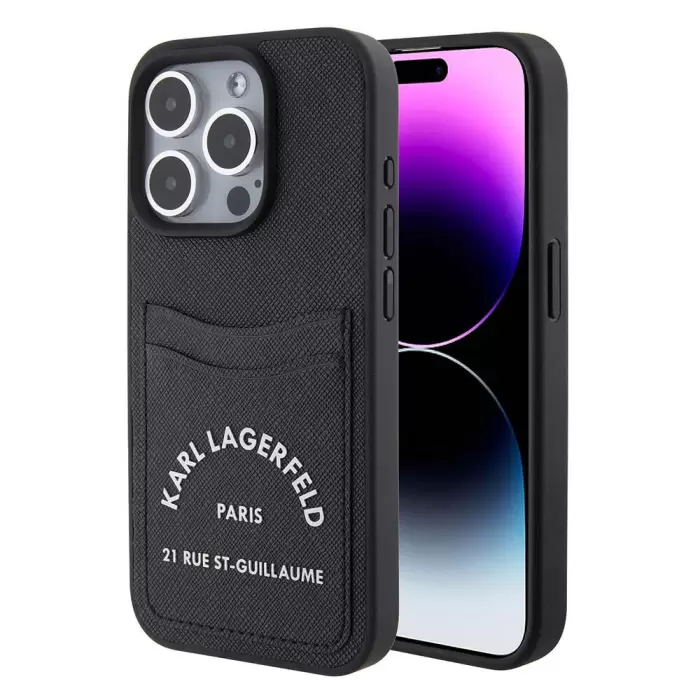 Apple İphone 15 Pro Max Kılıf Karl Lagerfeld Kartlıklı Saffiano 3d Rsg Logo Lisanslı Kapak