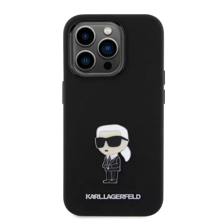 Apple İphone 15 Pro Max Kılıf Karl Lagerfeld Silikon İkonik Metal Logo Lisanslı Kapak