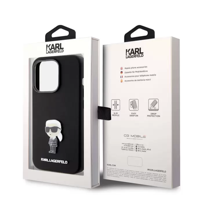 Apple İphone 15 Pro Max Kılıf Karl Lagerfeld Silikon İkonik Metal Logo Lisanslı Kapak