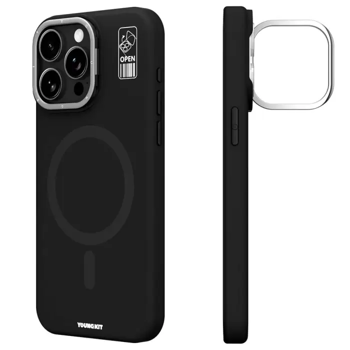 Apple İphone 15 Pro Max Kılıf Magsafe Şarj Özellikli Kamera Standlı Silikon Youngkit Bitty Cream Kapak