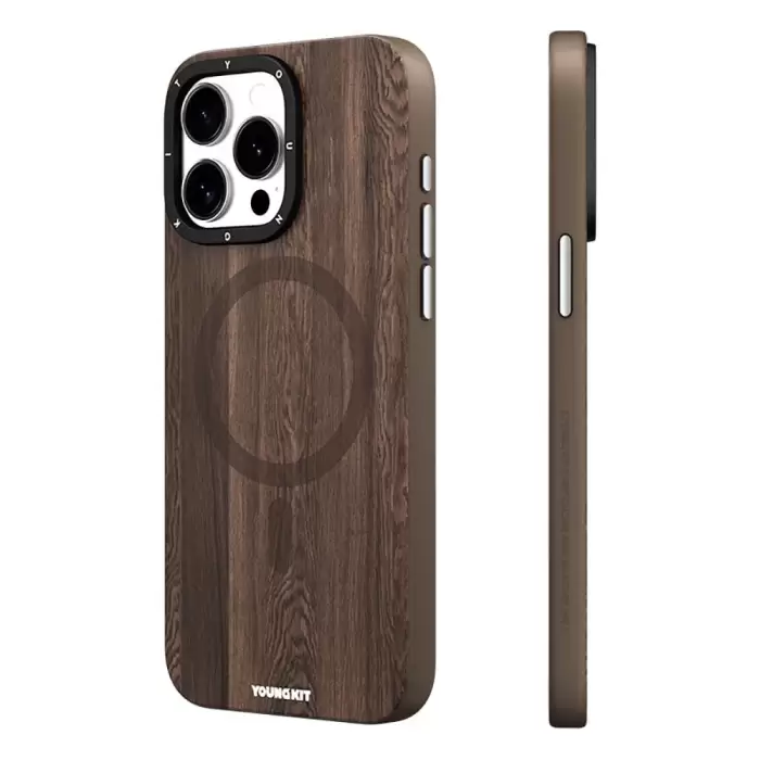 Apple İphone 15 Pro Max Kılıf Magsafe Şarj  Sararmaya Dayanıklı Youngkit Wood Forest Series Kapak