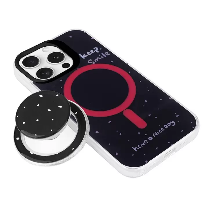 Apple iPhone 15 Pro Max Kılıf Magsafe Şarj Özellikli Tak-Çıkar Pop Soketli Lopard Tiktok Kapak