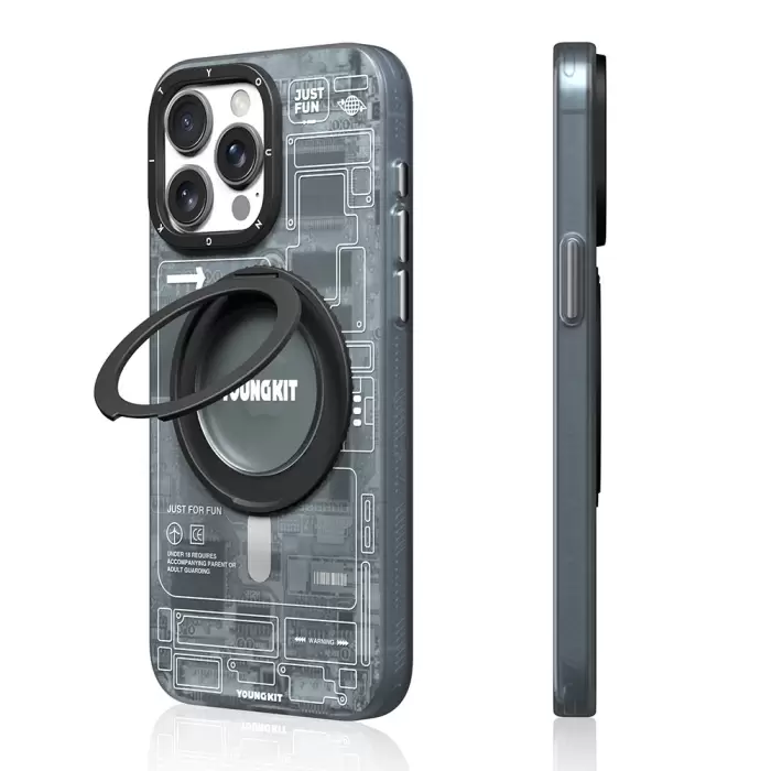 Apple İphone 15 Pro Max Kılıf Magsafe Şarj  Youngkit 360° Standlı Technology Series Kapak